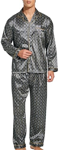 Sanraflic Ensemble de pyjama pour homme en satin à manches longues pour la nuit, vêtements de détente, XL