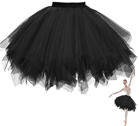 DiiWmme Gonne da Donna Tutu in Tulle, Sottogonna Tutu per Adulti per Feste di Travestimento, Balletto e Mascherata, Stile Vintage e Moderno (IT, Testo, Taglia Unica, Regular, Regular, Nero)