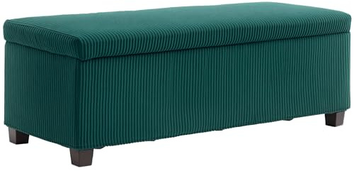 HOMCOM 84L panca di stoccaggio poggiapiedi poggiapiedi in velluto a coste con rivestimento, per soggiorno, camera da letto, corridoio, 112 x 42 x 40 cm, verde