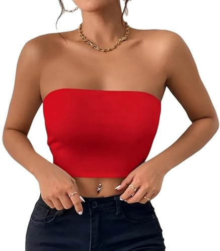 Sukiglam Tubo Top Mujer Camiseta Sin Tirantes Verano Bandeau Slim Fit Sin Mangas Crop Tops con Banda Elástica Doble Capa Blusa Tubo Básico Y2K Shirt Sexy Sin Acolchado Bustier Aesthetic Clothes