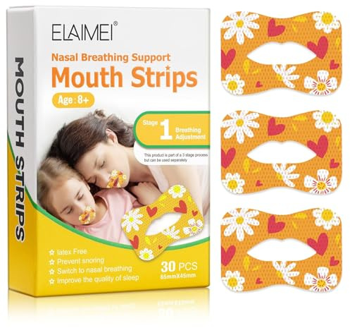 30pcs Mouth Tape,Cinta Bucal para Dormir,Mouth Tape Antirronquidos para Niños y Adultos Corregir Boca Abierta Mejora la Respiración Nasal y la Calidad del Sueño Nocturno (Fase 1)