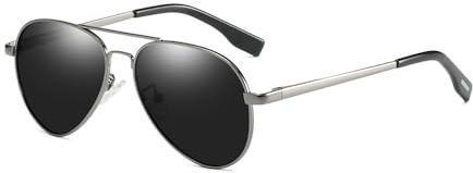 EJDHA Damensonnenbrille für Herren, klassische Pilotenbrille, UV400-Schutz, Farbpolarisation (Schwarze Brillengläser)