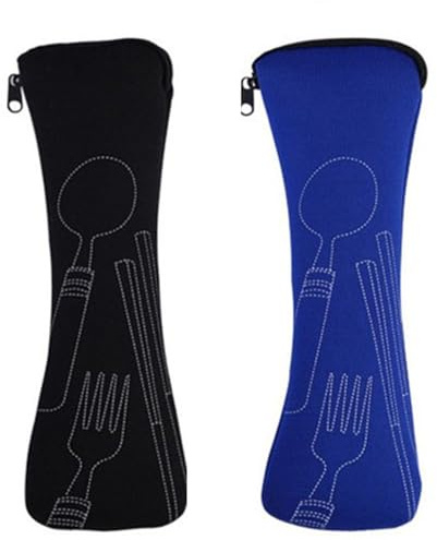 WUZIA 2Pcs Portable Cutlery Bag Durable Travel Camping Dinner Case for Chopsticks Spoon Fork(Black Blue)