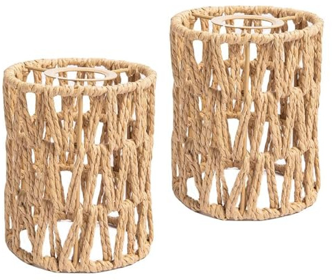 2 pcs Boho Rattan Lampenschirm, Rattan Hängelampe Korbgeflecht, Lampenschirm Rattans Papierlampenschirm, Tischleuchte Ersatzschirm Zubehör für hängelampe Deckenlampe Pendelleuchten Stehlampe