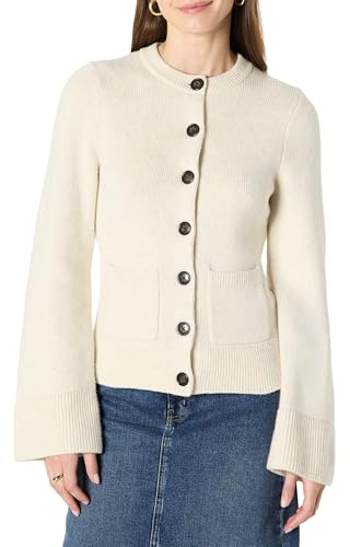 Amazon Essentials Cardigan a Maniche Lunghe con Maniche a Campana e Vita Sagomata, Vestibilità Classica Donna, Avena Puntinato, L