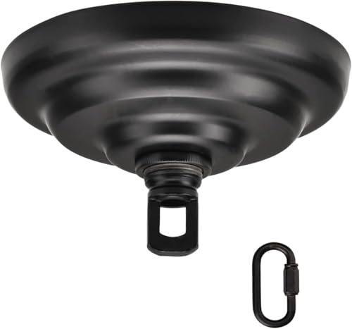 KC&KST 5 Ceiling Light Cover Plate Canopy Kit - Heavy Duty, Black Steel Cover for Chandelier/Pendant/Swag Light, Includes Loop, Cross Bar and Mounting Screws (Black)