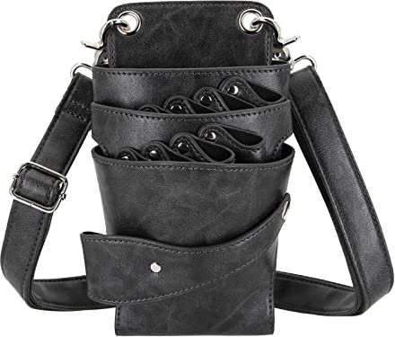 Custodia per forbici da parrucchiere, in pelle PU, con gancio rimovibile, per cintura, colore: grigio scuro, 12 x 21 cm