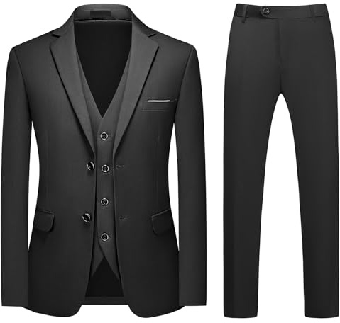 MODFUL Mens Suit 3 Piece Slim Fit Business Formal Tuxedo | Two Buttons, Blazer Waistcoat Trousers, Wedding Set