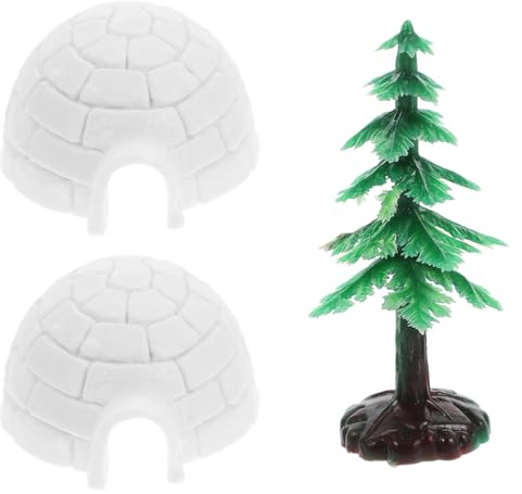 Toyvian Modèle Décoratif De Maison De Glace Et Mini Sapin Noël Bureau pour Décoration Noël, Figurines Miniatures en Plastique Compactes, Ensemble 3 Pièces pour Table Et Étagère