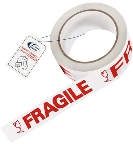 Sicignano | Klebeband zerbrechlich weiß mit roter Schrift – 48 mm x 50 m – Verpackungsband für sichere Sendungen und Pakete