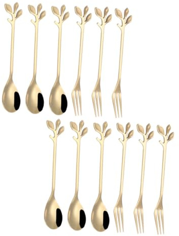 WEKADRIN De Hoja De Acero Inoxidable, 12 Piezas, Cucharas Para Servir Postre, Tenedores Para Postre, Ideal Para Mezclar Café y Postres Fríos