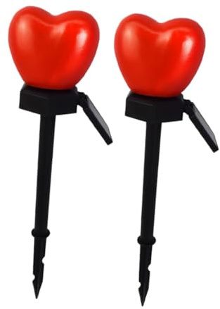 ORFOFE Luce a Picchetto a Cuore Solare 2 Pezzi ABS PP per Esterni e Prati | Pannello Integrato, 1, 2 V 0, 02 W, Atmosfera Romantica, Festa degli Innamorati, Uso all'Aperto
