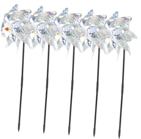 SHINEOFI Lot de 5 Moulins à Vent Réfléchissants Anti-Oiseaux pour Jardin Extérieur, Plastique Solide, Couleurs Arc-en-Ciel, Décoration Pelouse et Lutte