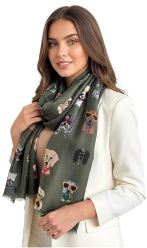 The Accessory Co. Dog Print Womens Scarf Shawl Wrap, Black Dog Scarf Gift, Lightweight Cotton Scarves, Spring Summer Winter Scarfs, Ladies Scarves, Gifts 40th 50th 60th Birthday Present