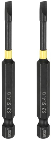 QUARKZMAN 2pcs SL4 Embouts Tournevis À Fente Impact 4mm Pointe À Fente 1/4 Tige Hexagonale 75mm (3) Long Magnétique À Tête Plate Acier S2 Phosphaté Pour Outil