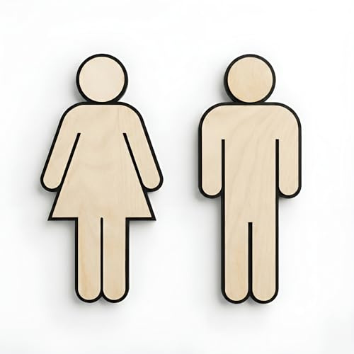 WC Schild Damen & Herren mit Lindenholz Dekor – Unisex Toilettenschild aus Kunststoff – Türschild für WC/Bad – Piktogramm Set für Büro, Praxis, Gastronomie & Zuhause