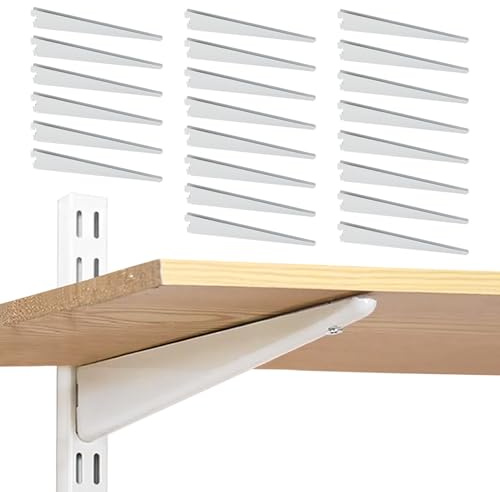 Adjustable Shelf Brackets 24 Pack Heavy Duty 12 Inch Wire Shelf Brackets for Twin Slotted Standard Uprights White Metal Shelf Supports for Adjustable Shelving System Closet Organization