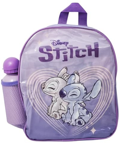 Disney Zaino Scuola Stitch e Angel Colore Viola con Borraccia 400ml