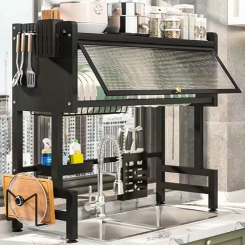 KeepKitchen Sinkhylla Organiserad Platsbesparande, Diskbänkskåp Dammtät Skåpförvaring Multifunktionell Bordsförvaring Avloppsställ Dubbelskiktad (Svart Enkelskiktad 65cm/2