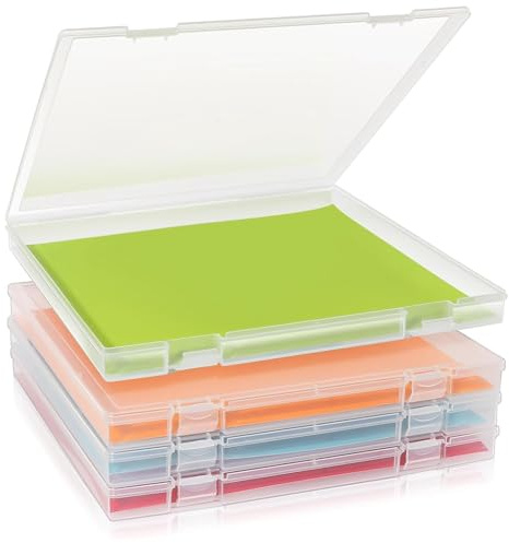 NONDK Organizador de Manualidades de 30 X 30 cm para Guardar Papel, Paquete de 4 Cajas de Plástico para Guardar Archivos y Fotos.