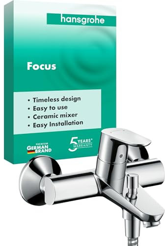 hansgrohe Focus - Badewannenarmatur Aufputz für 2 Verbraucher, Mischbatterie Badewanne mit Auslauf Länge 19,4 cm, Einhebelmischer Wanne, Chrom, 31940000