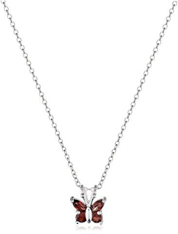 Amazon Essentials Sterling Silver Gemstone Butterfly Pendant Necklace, Genuine Garnet, 18