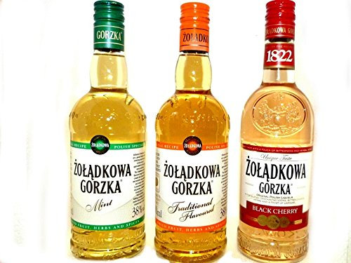 Dreierpack 3x0,5L Polnischer Wodka Vodka 1 Zoladkowa Gorzka, 1 Minze , 1 Black Cherry. 3 Flaschen Gesamt