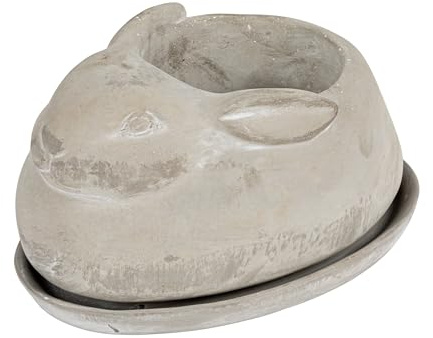 Creative Co-Op Cement Rabbit Planter with Saucer (Set of 2 Pieces)