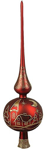 'IMP' Christbaumspitze Ornament (rot/Bordeaux/Gold mit Glitzer FDT01) Glas 35cm // Baumschmuck Weihnachtsbaumspitze Baumspitze Weihnachtsbaum
