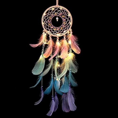 Crosszen Dream Catcher Wall Decor, Handmade Dream Catcher with LED Light, Colorful Feather Dream Catchers Wall Decor, Dreamcatchers Gift for Girls Kids Women