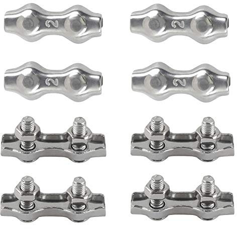 Rshuhx M2 Duplex Clamp 304 Stainless Steel Heavy Duty Wire Rope Clips Duplex Bolt Cable Clamp for Wire Rope Clotheslines Fixed Patio Hanging Sun Sails 8PCS