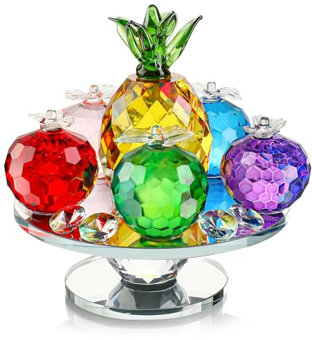 QFkris Kristall-Facettierte Äpfel und Ananas-Figuren, Sammlerstücke, Glasobst-Briefbeschwerer mit Sockel für Heimdekoration