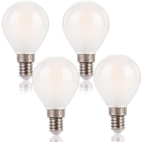 FLSNT Dimmbar G45 LED Glühbirne E14 Vintage, E14 LED Filament Lampe P45 Klein Edison in Tropfenform, 5.5W (Ersetzt 40W), 550LM 2700K Warmweiß, Gefrorenes Glas, 4 Stück