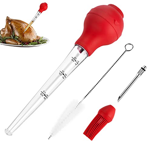 JY COOKMENT Bratenspritze mit Grillpinsel, Bratenspritze für das Backen zu Hause und Bräter Truthahn, inklusive abnehmbarer Silikonbirne in Lebensmittelqualität, Fleischinjektornadel und
