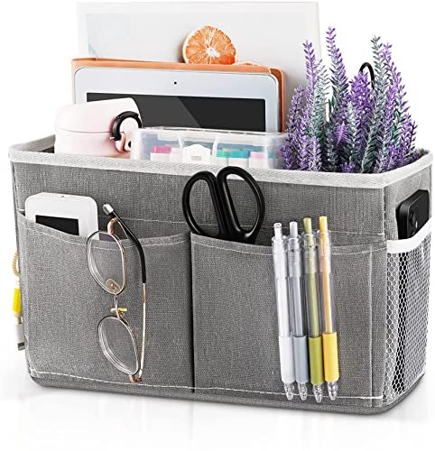 Betttasche, Bettseiten-Caddy, Nachttisch-Aufbewahrungstasche, Bett-Organizer für Etagen und Krankenhausbetten für Brillen, Bücher, Mobiltelefone, Schlüssel platziert werden (Grau)
