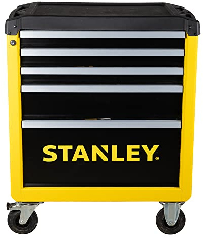 Stanley Workshop Trolley with 5 Drawers, Tool Trolley, Yellow/Black, Maximum Load 300 kg