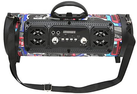 Portable Bluetooth Speaker, Rechargeable FM Radio Wireless Speaker with Voice Plug in Subwoofer Dual Microphone Input Port with Graffiti RGB Light for Home Party Outdoor Travel Camping, 32.8ft