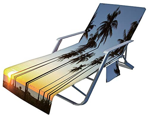Highdi Sun Lounger Towels with Pockets, Beach Sunbed Towels, Beach Chair Cover Towel, Chaise Lounge Towel Cover, Lounger Mate Beach Towel for Garden Pool (palm tree 5,75x210cm)