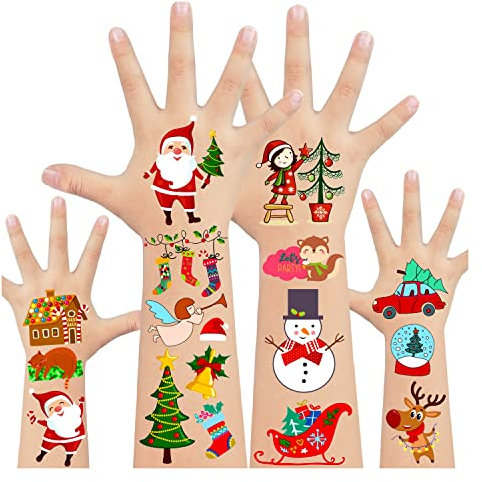 Acevegue 12 Blätter Weihnachten Tattoos Set, Tattoo Kinder Geschenke Weihnachts für Kinder, Party Decorations Weihnachtsassesoires Adventskalender Füllung