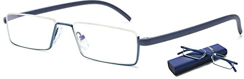 Lanomi Schmale Lesebrille Blaulichtfilter Metall Herren Halbrand Flexibel TR90 Arm Damen Lesehilfe Sehhilfe mit Etui Blau(Anti Blau Linse) 1.75