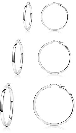 PABBEU Ohrringe Silber 925 Creolen, 3 Paar Ohrringe, 20mm, 30mm, 40mm, Hypoallergen, Sterling-Silber, Poliert, Hebel Rückseite