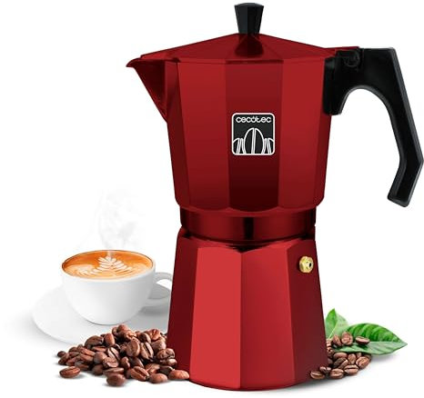 Cecotec Caffettiera Moka Express Mokclassic 300 Red. Caffettiera in Alluminio, Per ogni tipo di Cucina, 3 Tazze di Caffè, Guarnizione in Silicone, Manico Ergonomico e Termoresistente, Filtro