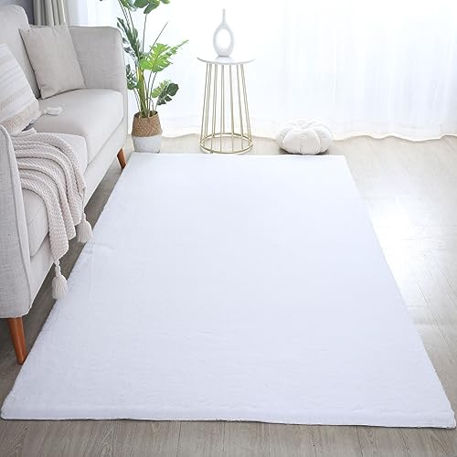 Carpetsale24 Rabbit Hochflor Teppich 120x170 cm Weiss Shaggy Modern Flauschig Weich Fellteppich Kunstfell Einfarbig für Wohnzimmer Schlafzimmer Kinderzimmer