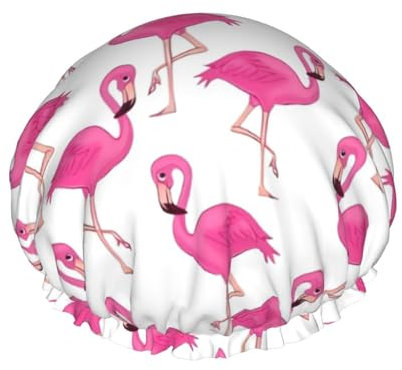 Pink Flamingo Doppellagige wasserdichte Duschhaube für Frauen – langlebig, leicht und tragbar, Badzubehör für langes Haar