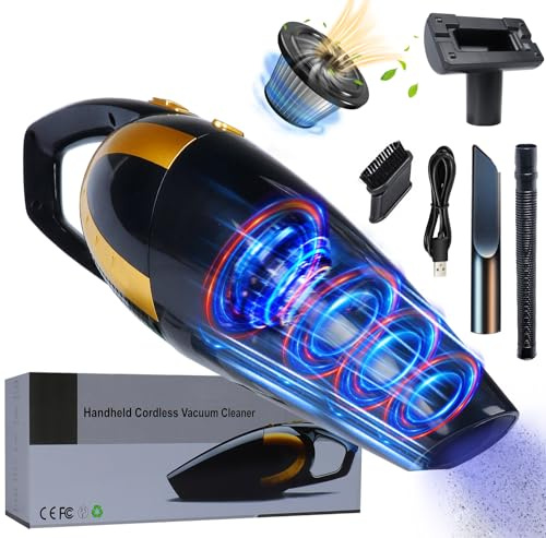 Handheld Vacuum Cleaner Cordless 16000Pa Wireless Handheld Car Vacuum Cleaner Strong Suction 120W Powerful USB Rechargeable 30min Long-Lasting Battery Mini Portable Vacuum with Stainless Steel Filter