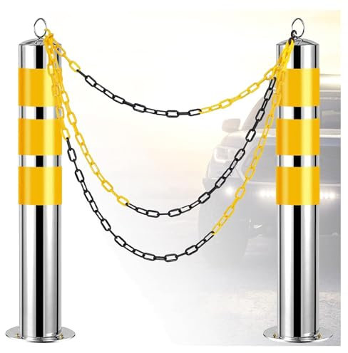 Parkpfosten Fester Parkpoller Verkehrskegel-Sicherheitsbarriere, 2 Stück, mit 5 m Absperrkette, verschleißfeste Verkehrskegel aus Edelstahl WEWYQSJXBXF-31127(Color:,Size:650x76mm(25.6x3in))