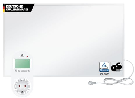 BR Bringer® Infrarotheizung 800 W Steck-Thermostat Weiß | Einfache Temperaturregelung per Steck-Thermostat - energiesparende Elektroheizung in Weiß, TÜV und GS geprüft