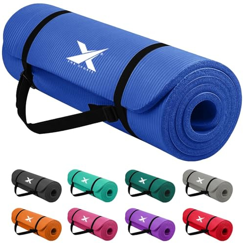 Xn8 Sports Yoga mat 10mm & 15mm Thick NBR Exercise Mat - Non-Tearable Pilates Mat with Extra Carry Strap - Yoga Mats for Women Men for Aerobics Lunges Planks Indoor & Outdoor 61Lx20Wx1.5 & 1Th