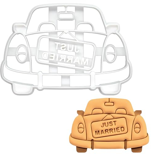 BAKERLOGY Frisch Verheiratetes Auto Ausstechform - Detailliertes Keksausstecher-Design zum Backen und Basteln, ideal für Fondant, Teig, Ton