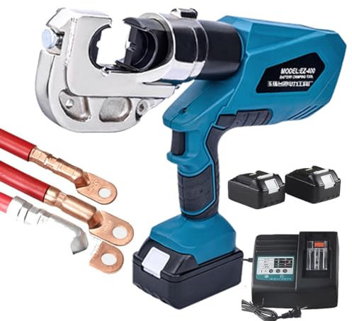 Crimpadora Hidráulica Recargable 16-300mm²,Herramienta De Engarzado Hidráulica Eléctric Con 12 Pares De Troqueles,Alicates Hidráulicos Recargable Para Terminal Cobre Y Aluminio,EZ-400